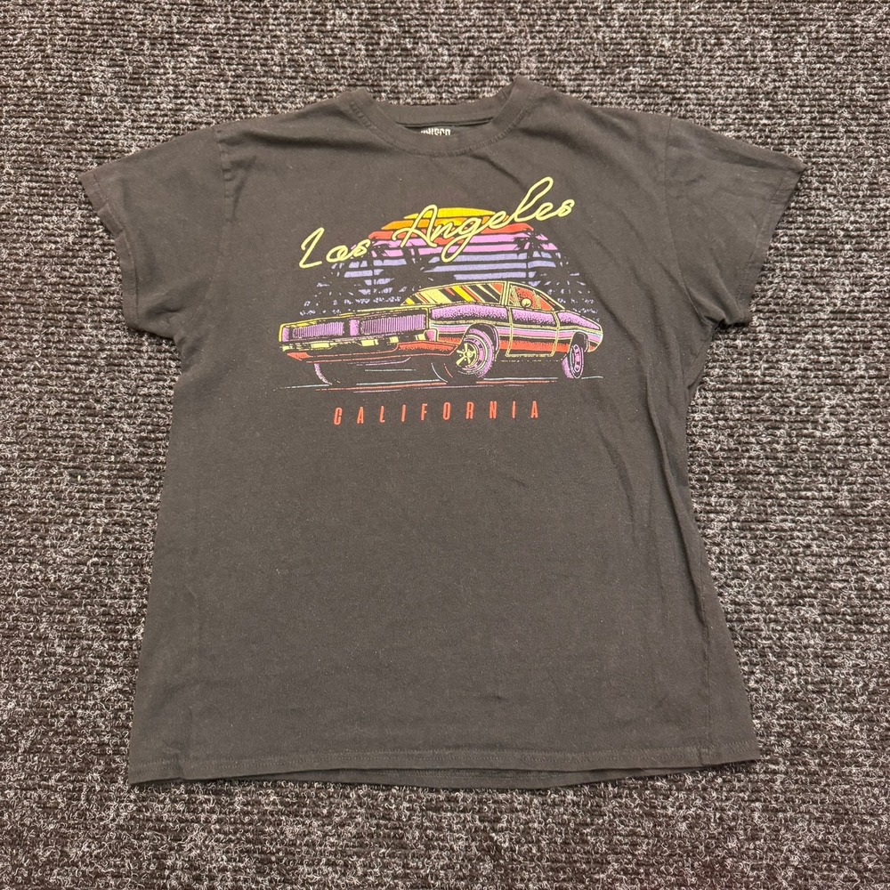 Gildan Los Angeles California Graphic T-Shirt Black Retro 80s Muscle Car Mens M